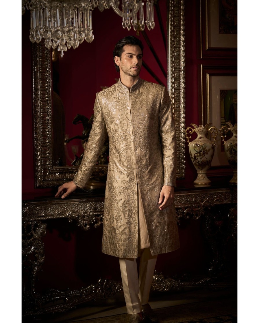 Mens Seema Gujral Mens | Ash Grey Sequin Sherwani Set