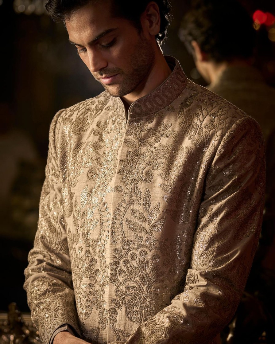 Mens Seema Gujral Mens | Ash Grey Sequin Sherwani Set