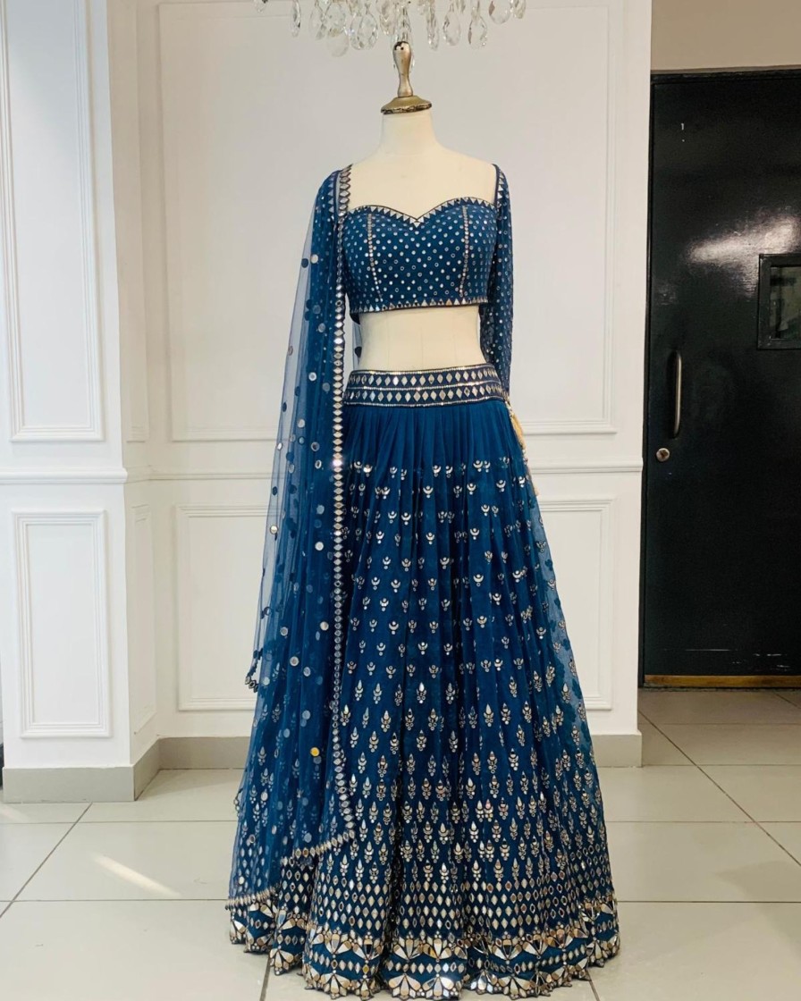 Womens Vvani by Vani Vats | Navy Blue Embellished Lehenga Set