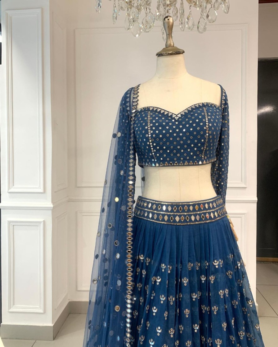 Womens Vvani by Vani Vats | Navy Blue Embellished Lehenga Set