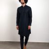 Mens Arjan Dugal | Navy Blue Chanderi Silk Kurta Set