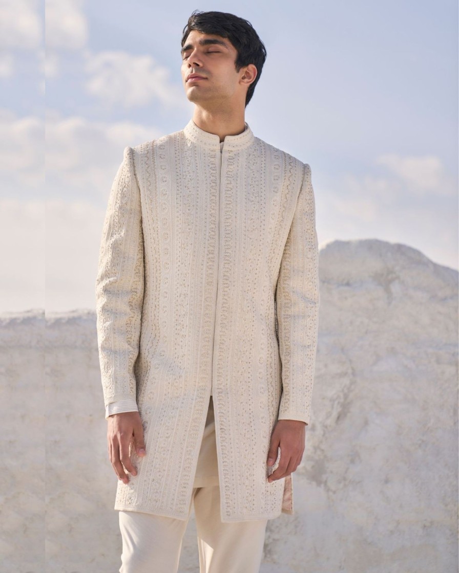 Mens Seema Gujral Mens | Cream Dori Sherwani Set