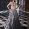 Bridal Seema Gujral | Antique Silver Mirror Work Lehenga Set