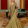 Womens Paulmi u0026 Harsh | Sage Green Wild Floral Printed Sari Set