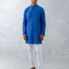 Mens Devnaagri Mens | Blue Ikat Print Chanderi Kurta Set