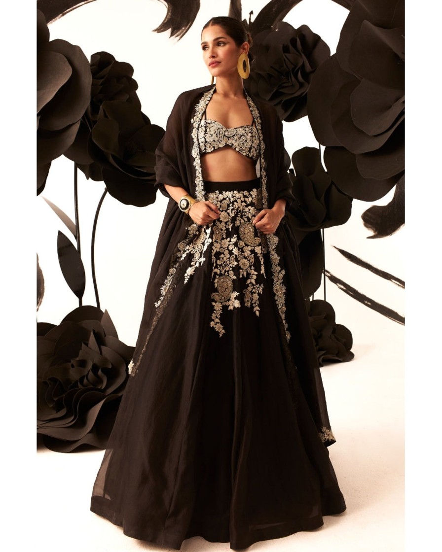 Womens Bhumika Sharma | Black Paisley Jaal Heavy Lehenga