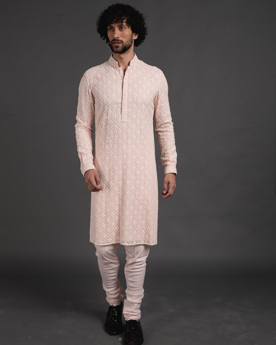 Mens Arjan Dugal | Pink Churidaar With Kurta Set