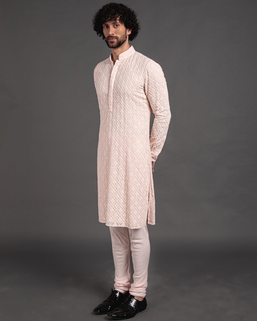 Mens Arjan Dugal | Pink Churidaar With Kurta Set