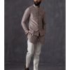 Mens Arjan Dugal | Grey Pink Kairos Embroidery Nehru Jacket Set