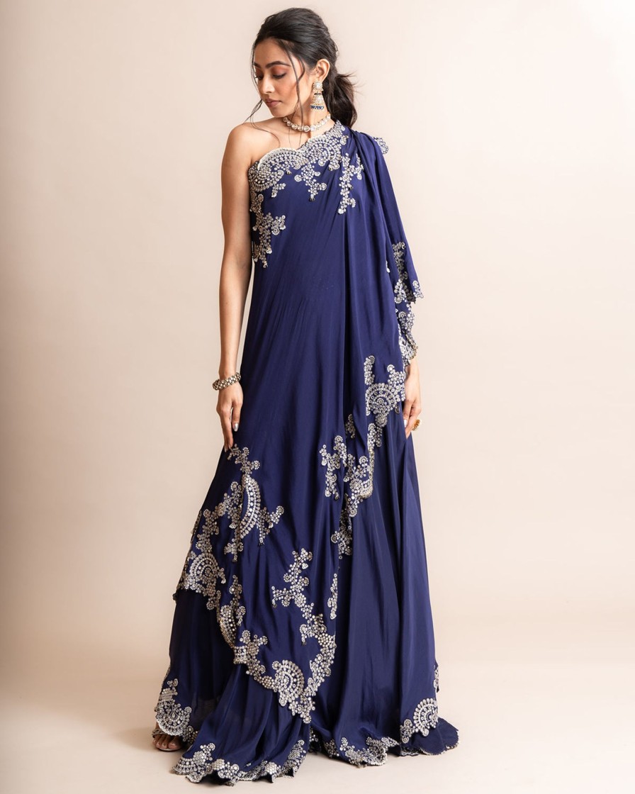 Womens Nupur Kanoi | Hand Embroidered One Shoulder Cape With Sharara