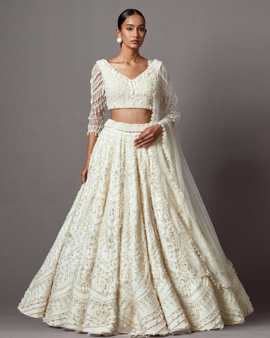 Bridal Mala u0026 Kinnary | Ivory Heavy Necklace Lehenga Set