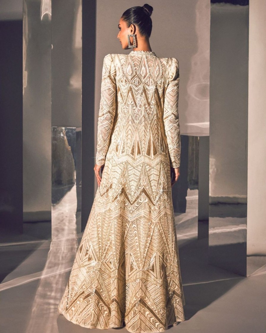 Bridal Ritika Mirchandani | Azra Ivory Gold Jacket And Sharara Set