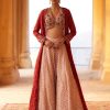 Womens Label Anushree | Beige Embroidered Crop Top Set With Cuff Cape