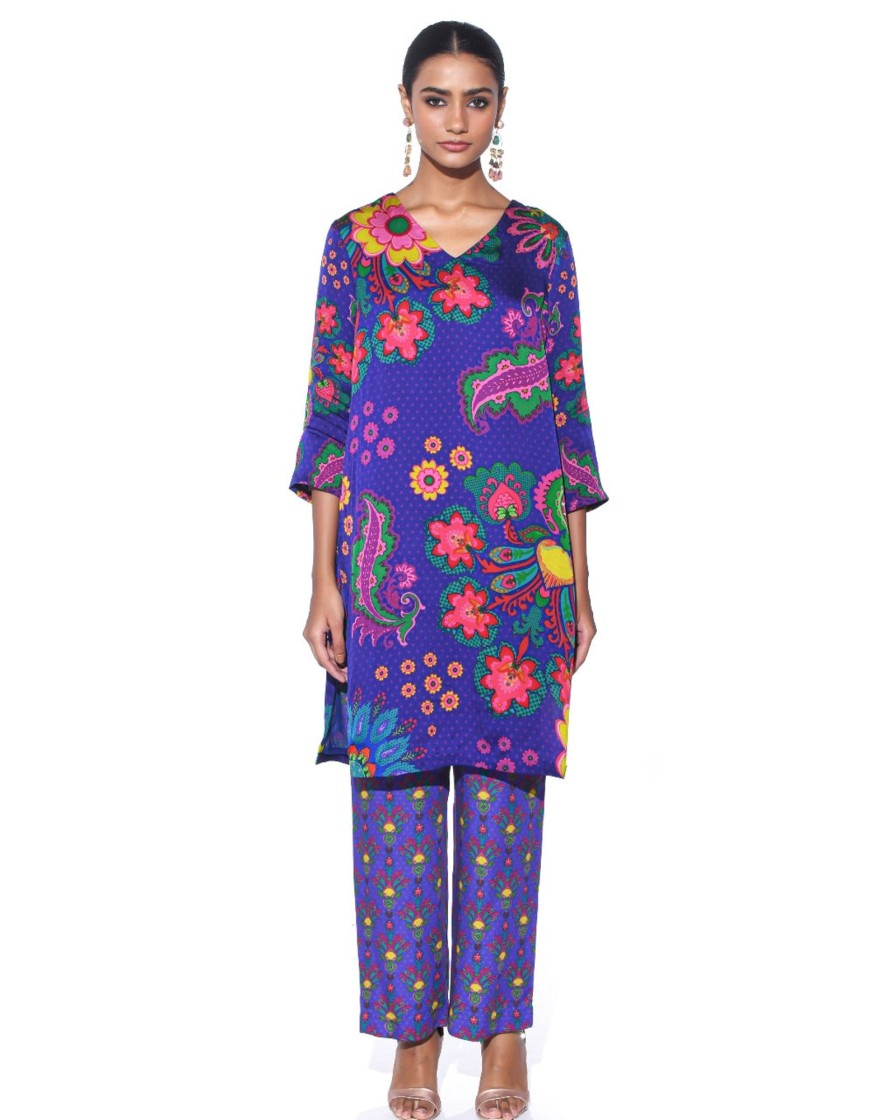 Womens Siddhartha Bansal | Twilight Blue Kurta Co-Ord Set