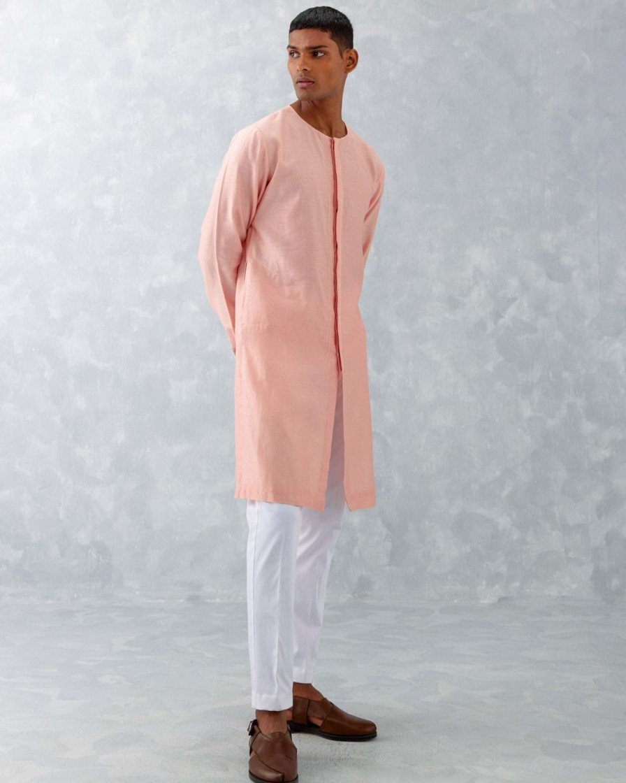 Mens Devnaagri Mens | Blush Pink Kurta With Embroidered Bandi Set