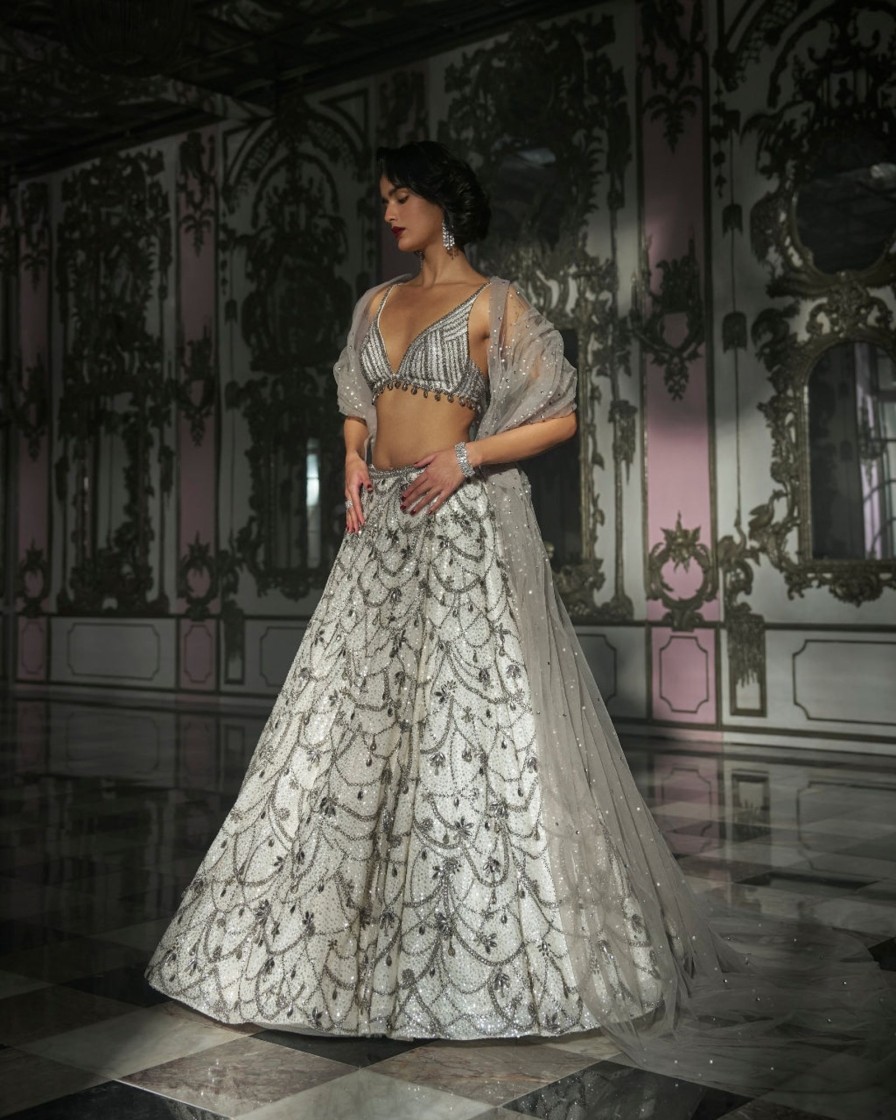 Bridal Seema Gujral | White Chandelier Lehenga Set