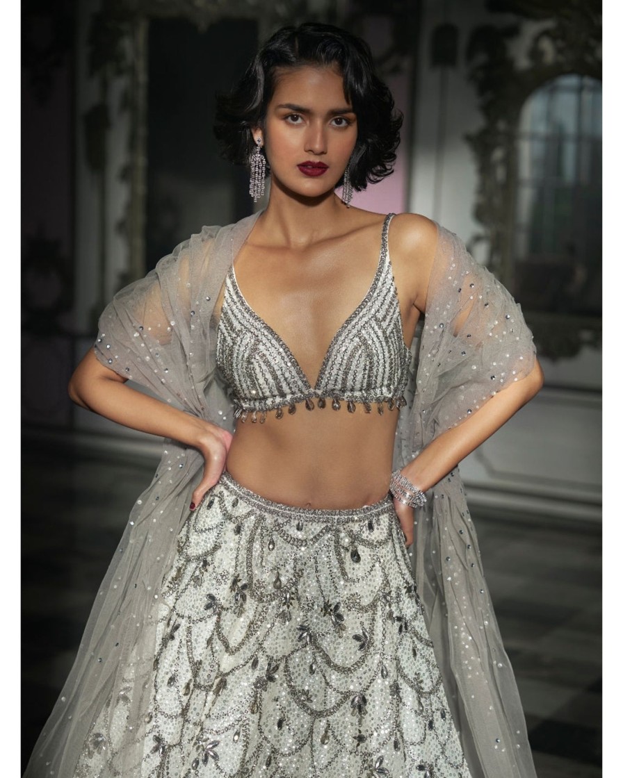 Bridal Seema Gujral | White Chandelier Lehenga Set