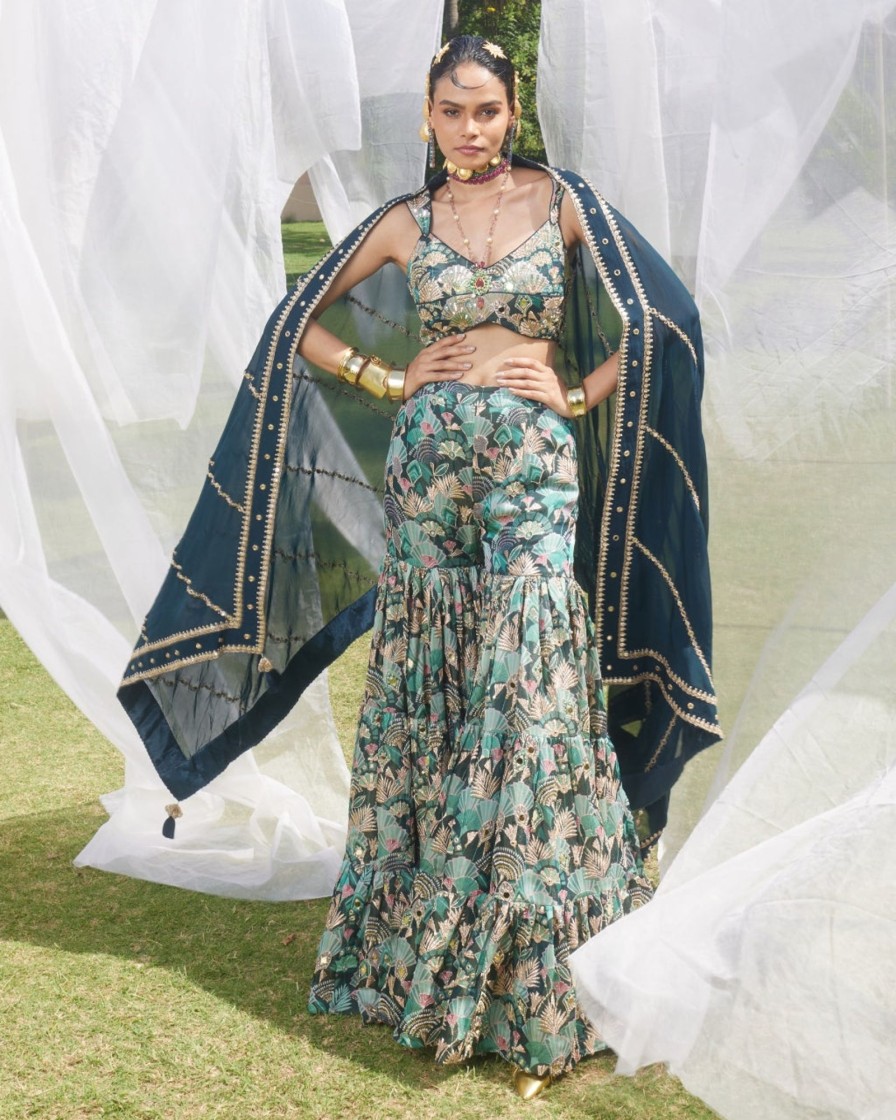 Womens Paulmi u0026 Harsh | Blue Geometric Floral Sharara Set