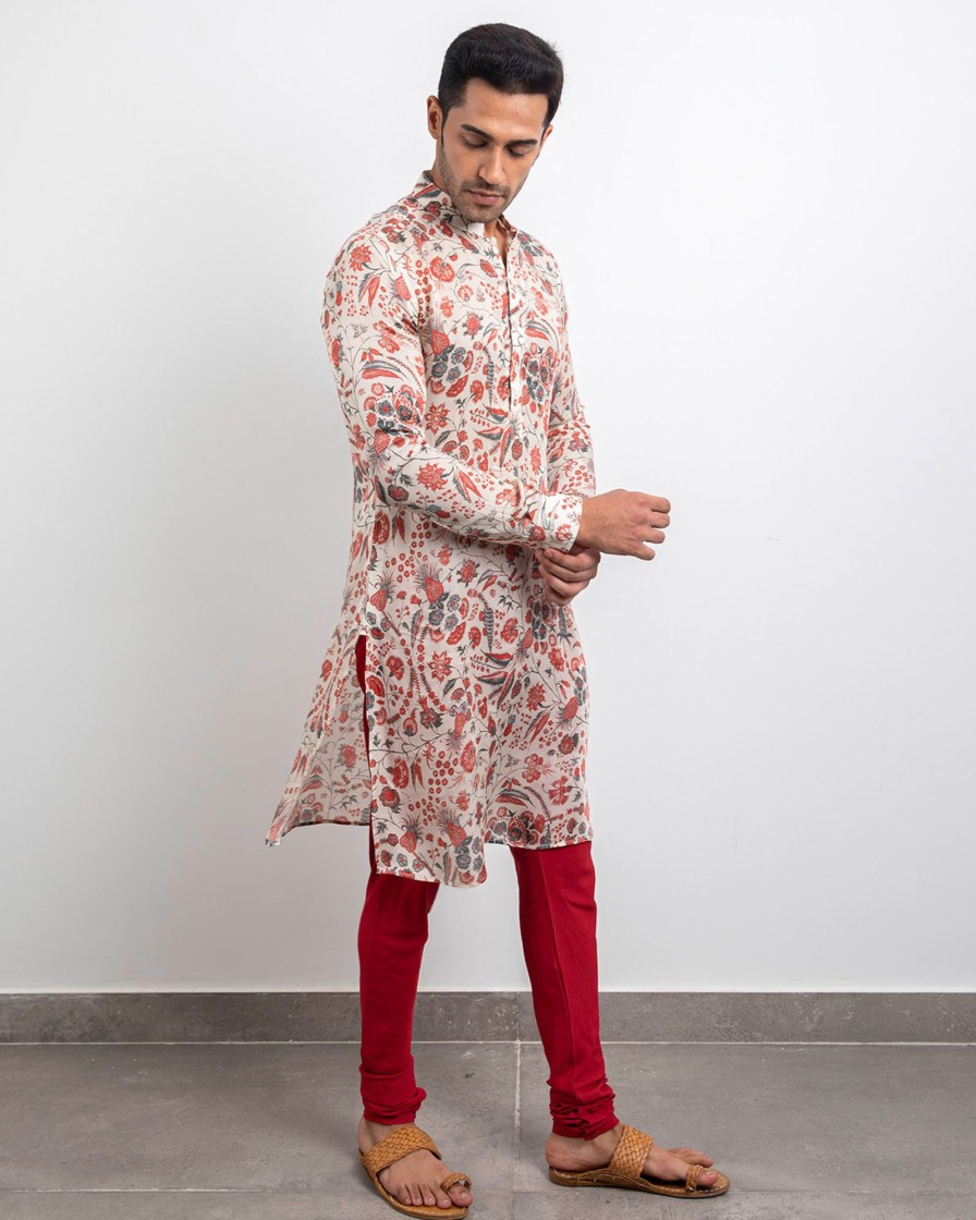 Mens Arjan Dugal | Off White Modal Silk Kurta Set