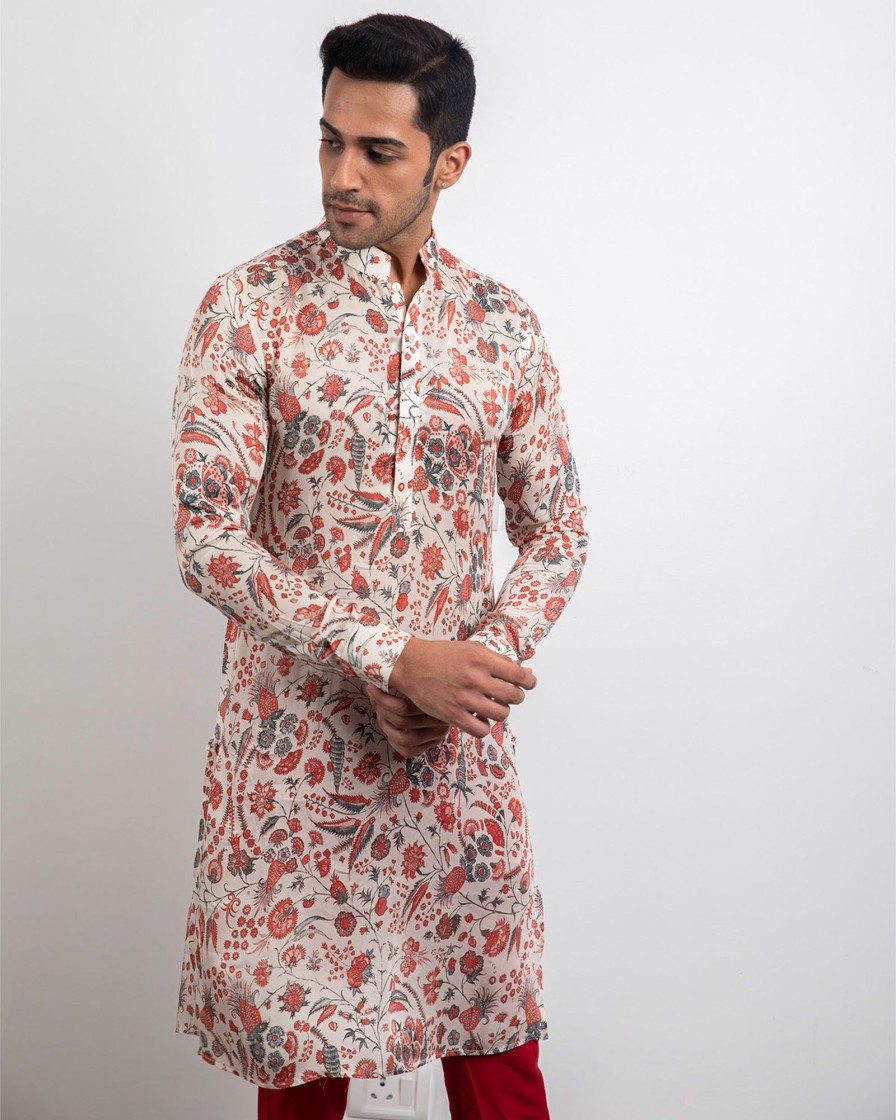 Mens Arjan Dugal | Off White Modal Silk Kurta Set