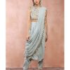 Womens Payal Singhal | Powder Blue Embroidered Low Crotch Pant With Attached Drape