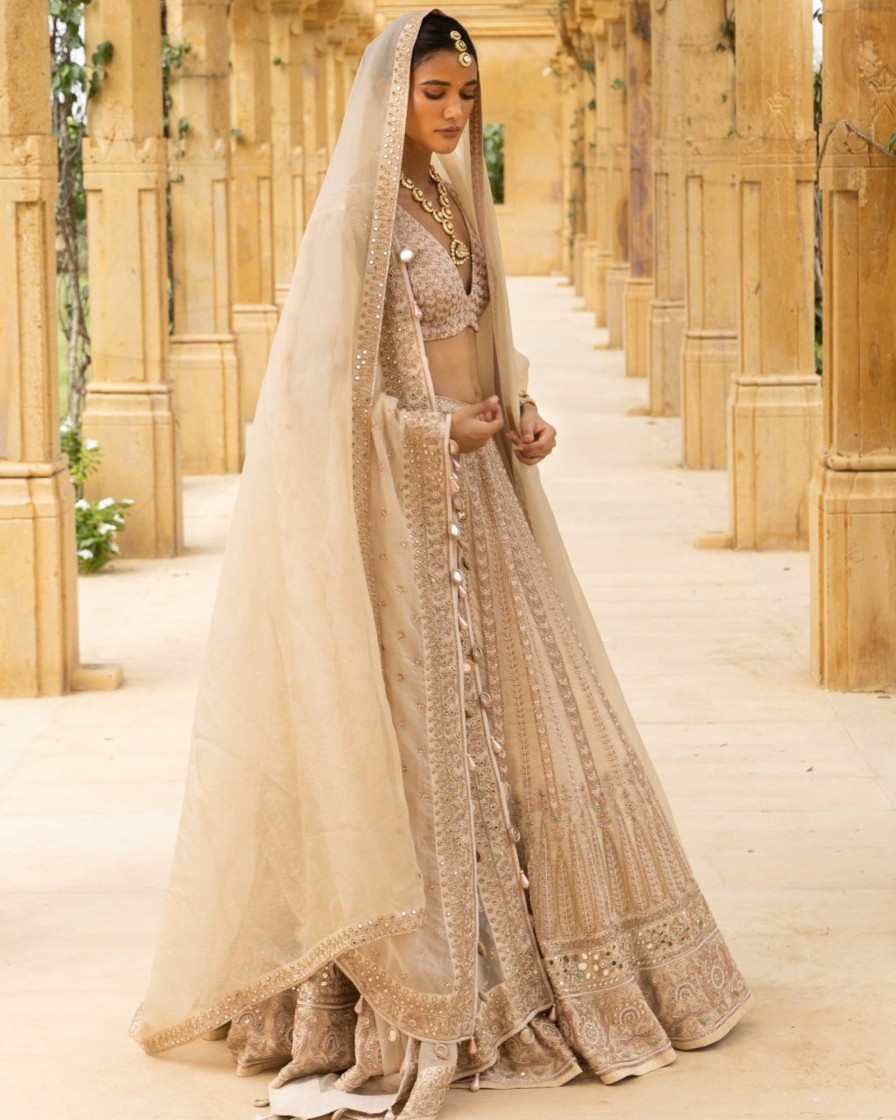 Bridal Arpita Mehta | Coconut U0026 Gold Bridal Embroidered Lehenga Set