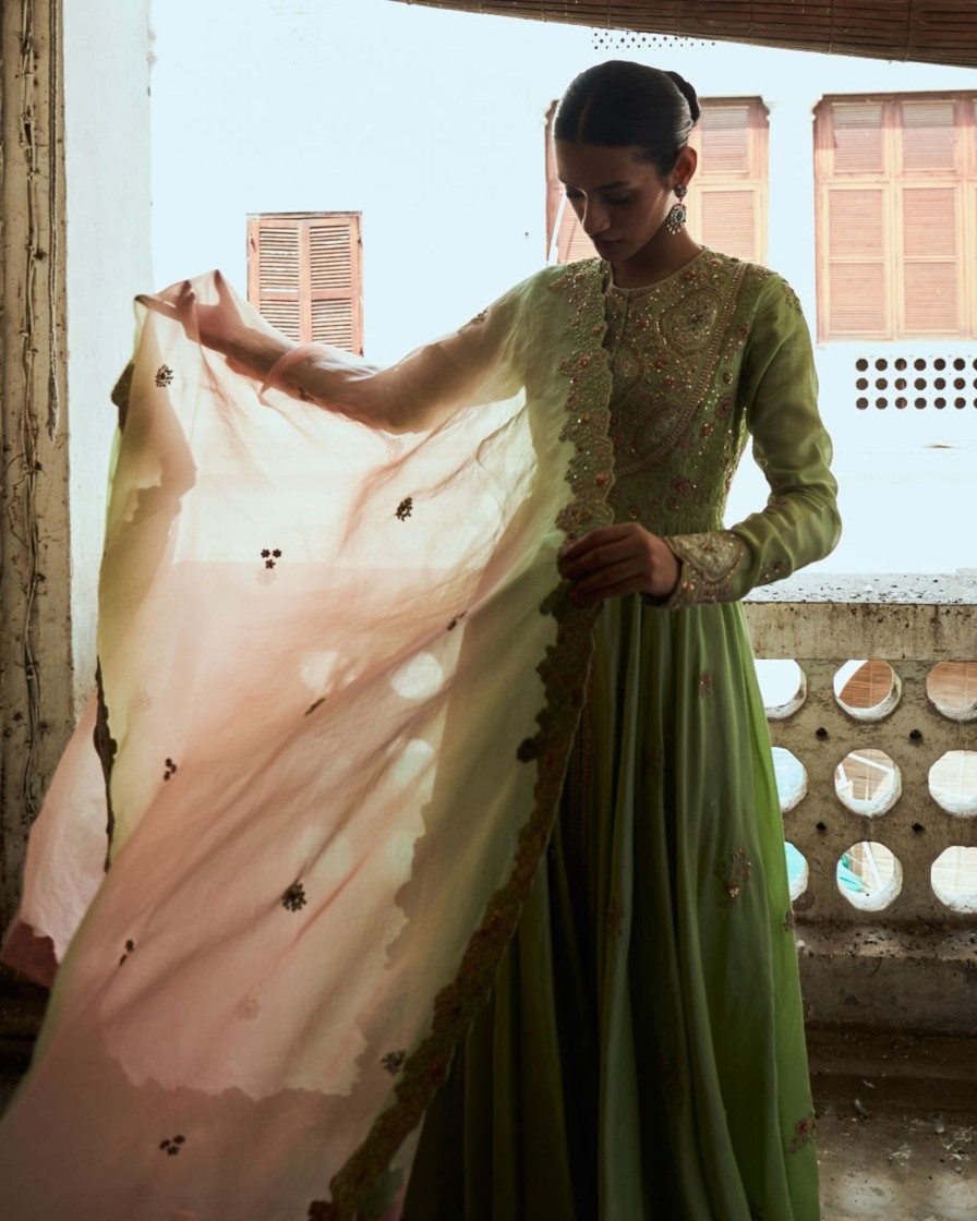 Womens Petticoat Lane | Green Embellished Anarkali Set