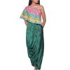 Womens Siddhartha Bansal | Pink And Teal Embroidered One Shoulder Top And Drape Skirt Set