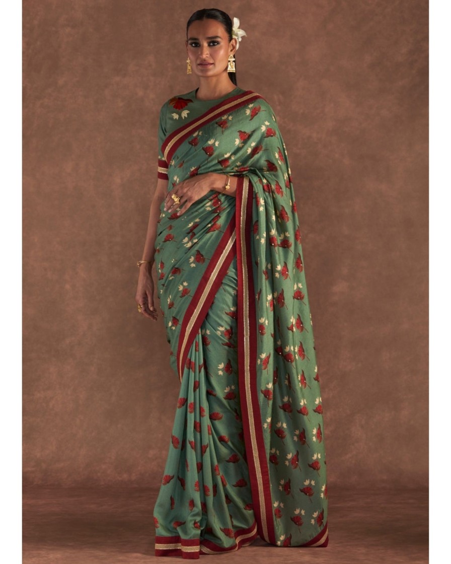 Womens House of Masaba | Moss Green Irisbud Sari