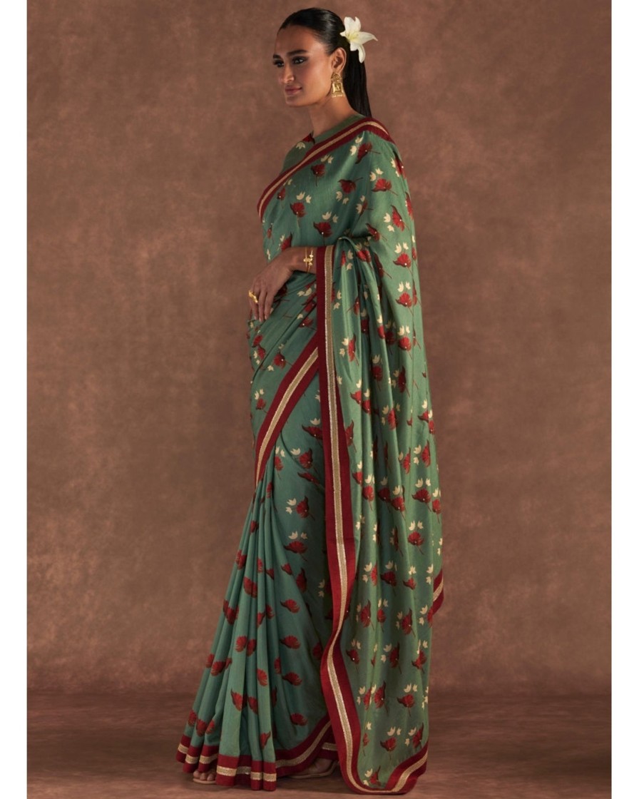 Womens House of Masaba | Moss Green Irisbud Sari