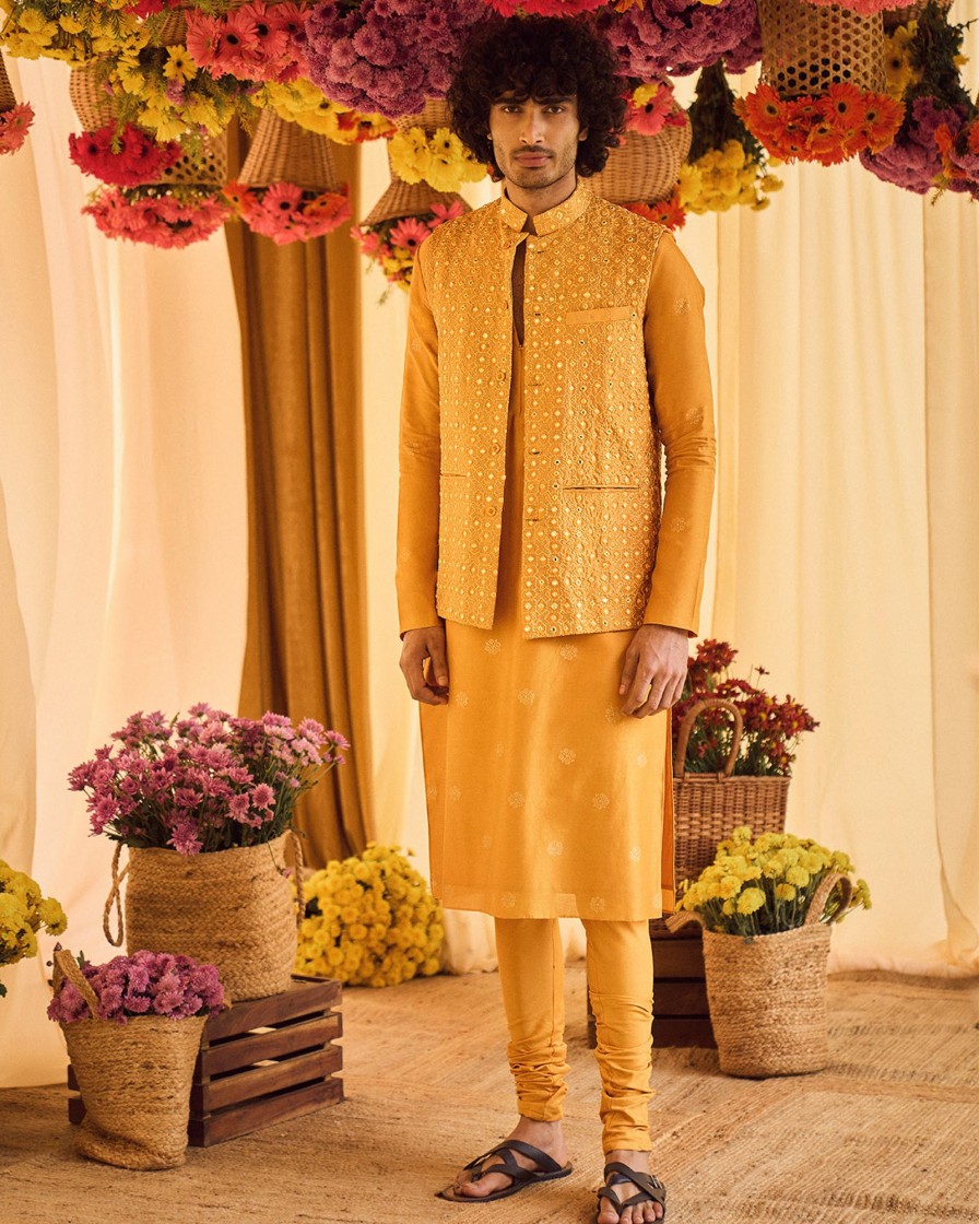 Mens Punit Balana Menswear | Mustard Kurta Set With Bandi