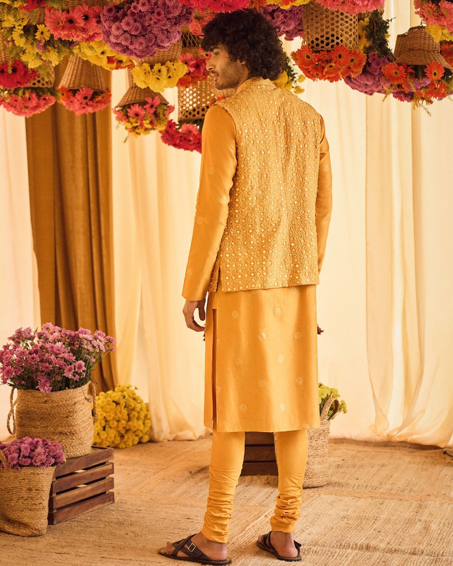 Mens Punit Balana Menswear | Mustard Kurta Set With Bandi