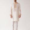 Mens Devnaagri Mens | Ivory Embroidered Chanderi Kurta Set