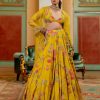 Womens Paulmi u0026 Harsh | Lime Yellow Floral Printed Lehenga Set