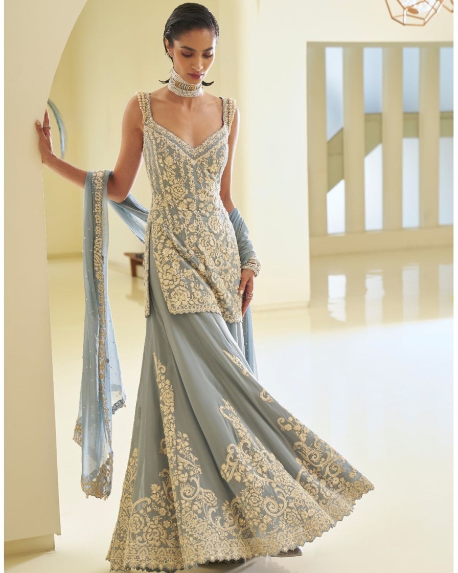 Bridal Seema Gujral | Blue Pearl Sharara Set