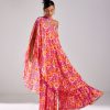 Womens Diya Rajvvir | Fuchsia Pink Printed U0026 Embroidered Kaftan Set