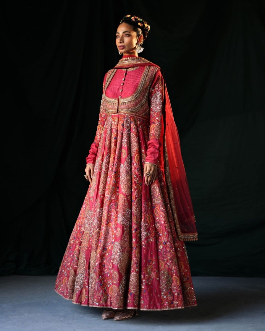 Womens Petticoat Lane | Red Embroidered Kalidar Set