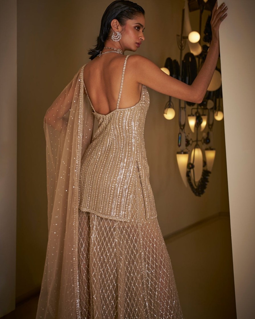 Womens Seema Gujral | Sequin Champagne Sharara Set