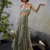 Womens Esha Sethi Thirani | Grey Green Cape Lehenga Set