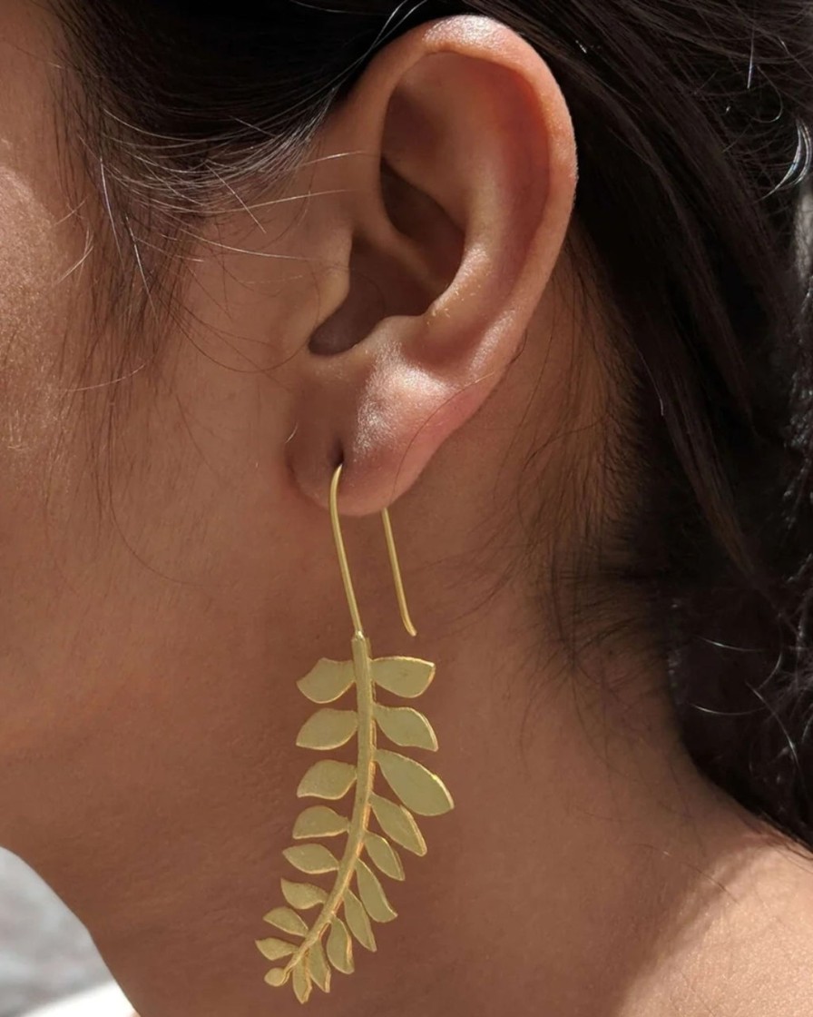 Womens KYNAH x Dhora India | Leaf Branch Hook Earrings