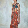 Womens Diya Rajvvir | Teal Blue U0026 Rust Pant Sari