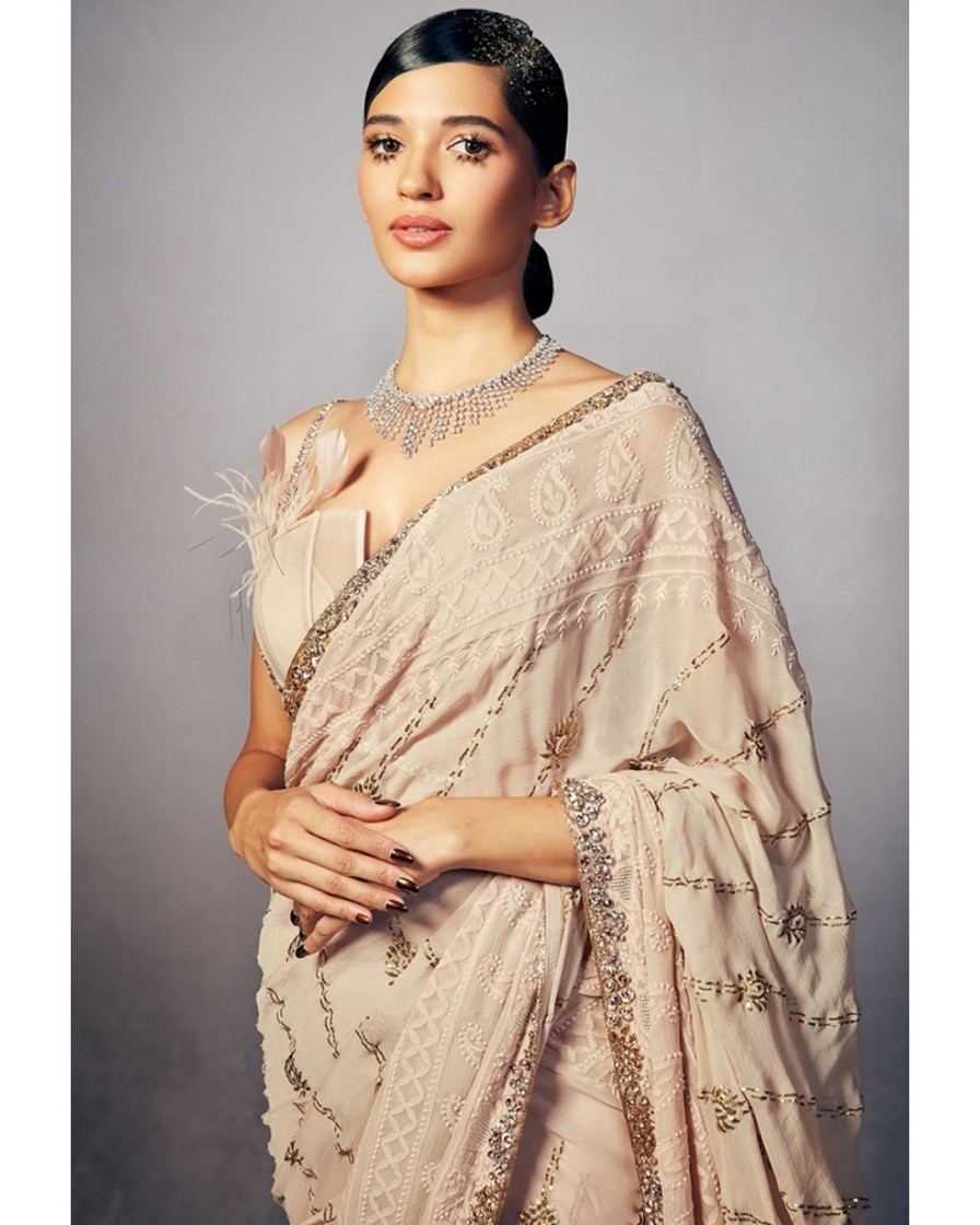 Womens Dolly J | Ella Chikankari Kamdani Sari Set