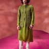 Mens Punit Balana Menswear | Olive Green Embroidered Bandi With Kurta Set