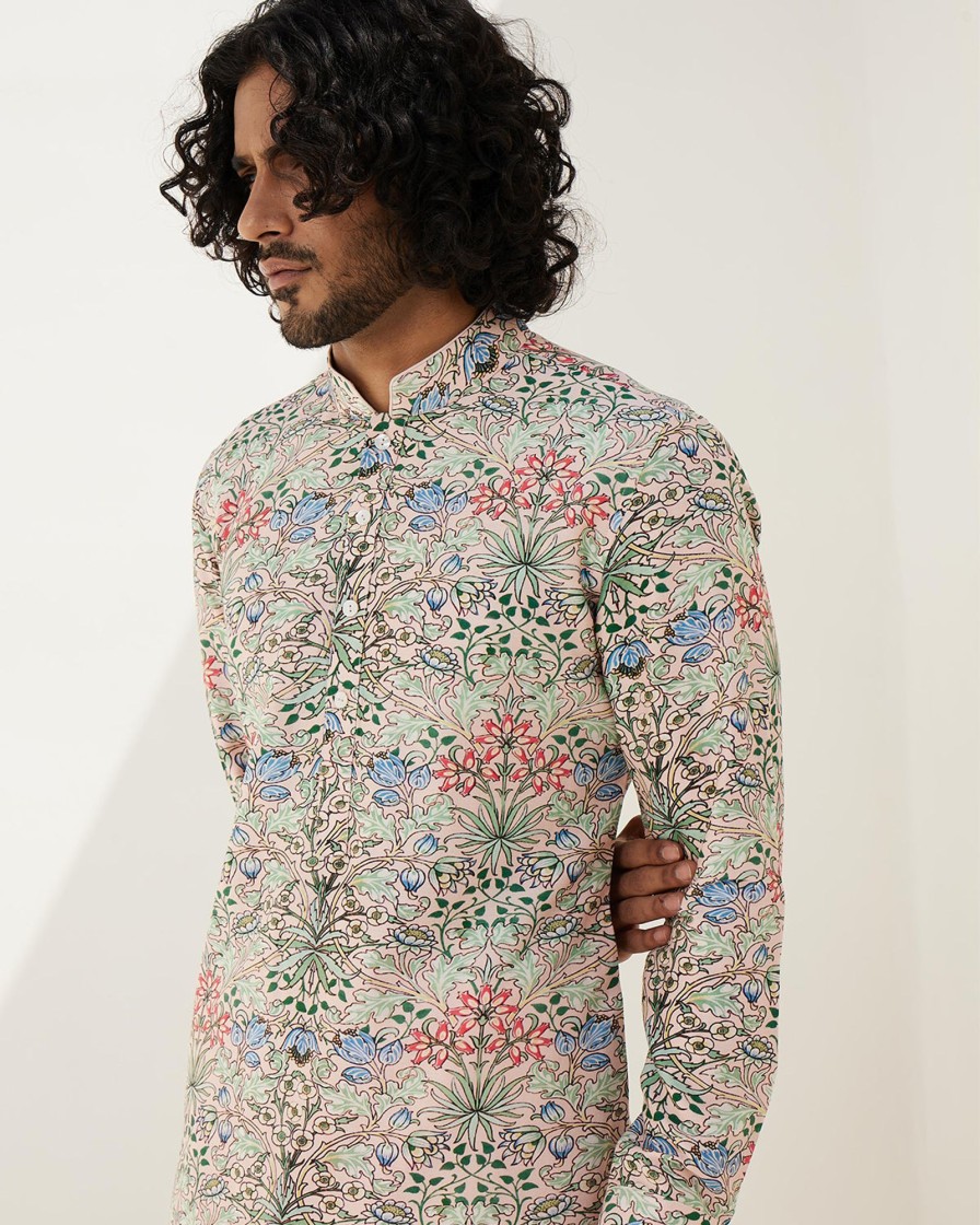 Mens Arjan Dugal | Pink Mosaiq Garden Kurta Set