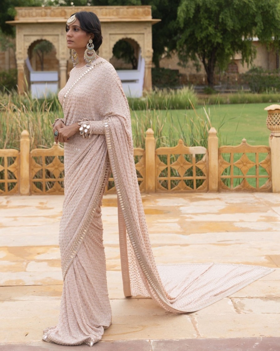 Womens Arpita Mehta | Classic Dusty Pink Embroidered Sari Set