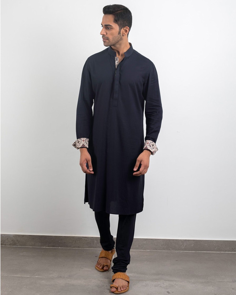 Mens Arjan Dugal | Navy Blue Silk Kurta Set