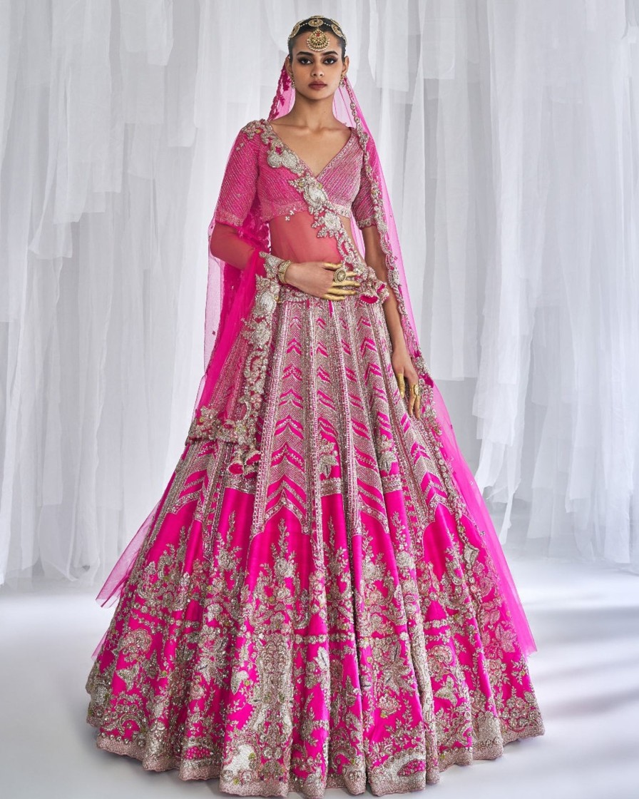 Womens Dolly J | Cynthia Fuchsia Raw Silk Bridal Lehenga Set