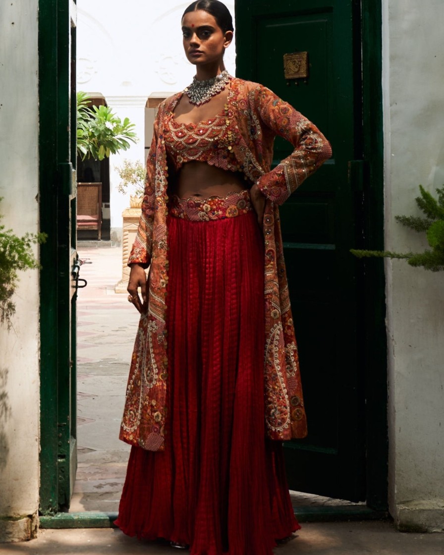 Womens Petticoat Lane | Red Embroidered Jacket Set