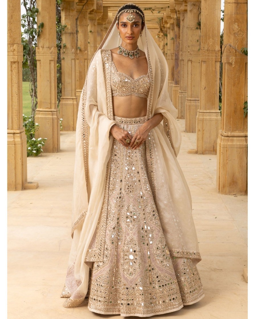 Womens Arpita Mehta | Rose Gold Coconut Embroidered Lehenga Set