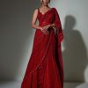 Bridal Ritika Mirchandani | Ruby Red Embroidered Lehenga Sari Set